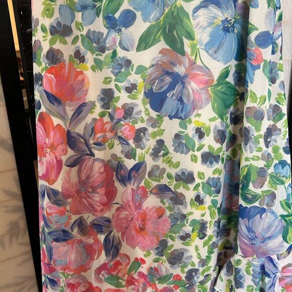 Pastel Floral Maxi Dress Flutter Sleeve Asymmetrical Tiered Bloomcore L - Picture 6 of 14